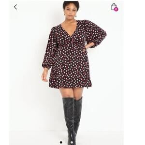 Eloquii Black&Pink Floral Parisian Petals Mini Wrap Dress Sz.22W NWT